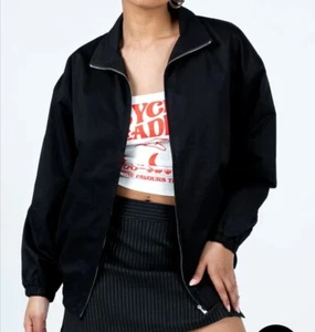 Princess Polly Zakariah Oversized Black Cotton Lined Jacket Zipper Elastic Waist - Picture 1 of 14