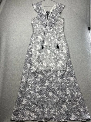 Maxi Vestido Boho Belle Badgley Mischka Volantes Azul Blanco Estampado Paisley Talla 12 Foto 1 de 4