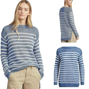 Polo Ralph Lauren maglione maglia collo barca righe blu e bianche lino taglia media - Foto 1 di 15