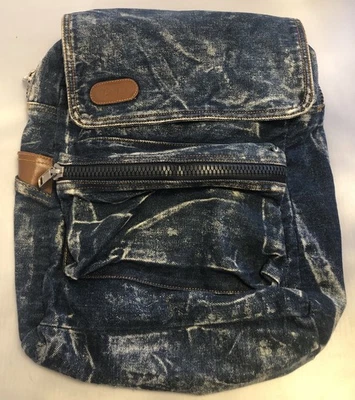 Vintage Class Act Acid Wash Denim Backpack Bag 80s Blue Jean Retro - Image 1 of 4