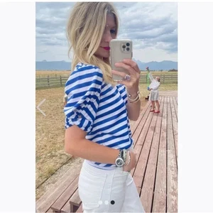 Buru Sivas Top Blue White Striped Size S Classic Preppy Nautical - Picture 1 of 6