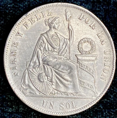 1869 Y.B. Peru Un Sol Silver Coin  - Image 1 of 2