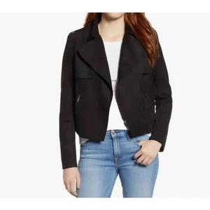 Kut From The Kloth Jacee Draped Black Faux Suede Open Front Moto Jacket Small - Picture 1 of 10