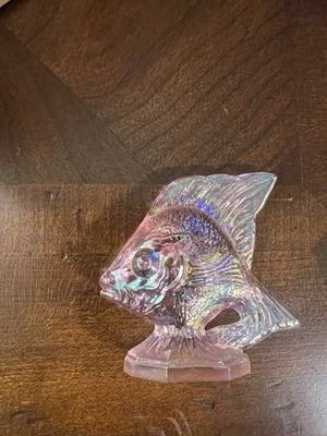 FENTON glass pink iridescent carnival sun fish - Image 1 of 4
