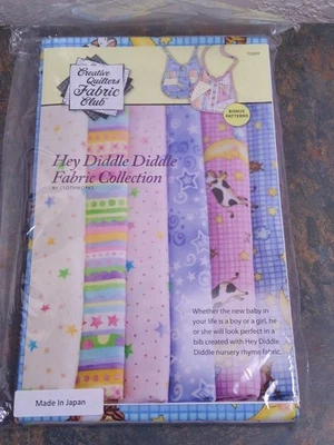 Creative Quilters Fabric Club HEY DIDDLE baby material pink blue 6 fat quarters - Image 1 of 4