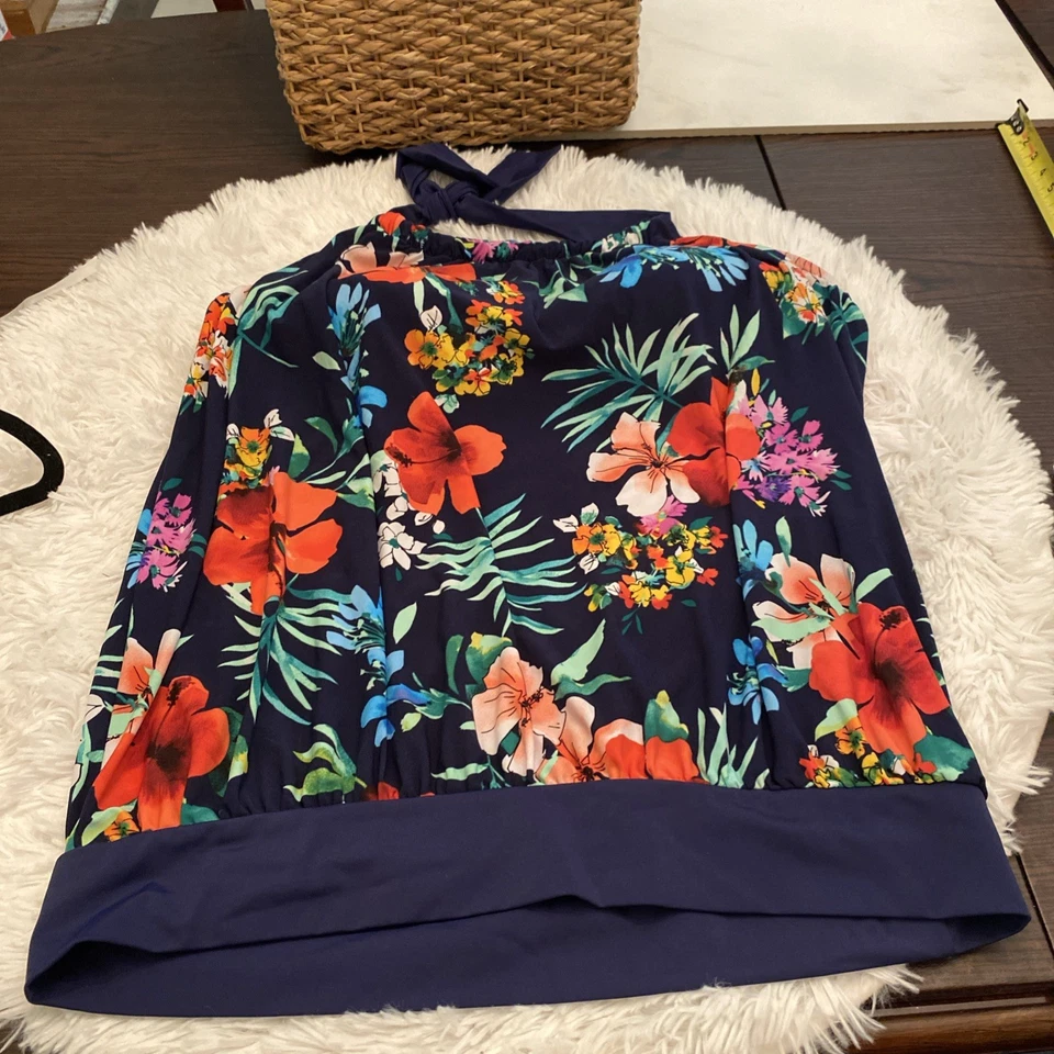 CROFT & BARROW Mujer Plus 1x Halter Estampado Floral Tankini Traje de Baño Top Foto 1 de 4