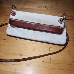 TOMMY BAHAMA canvas and leather fold over crossbody bag purse - Picture 1 of 7