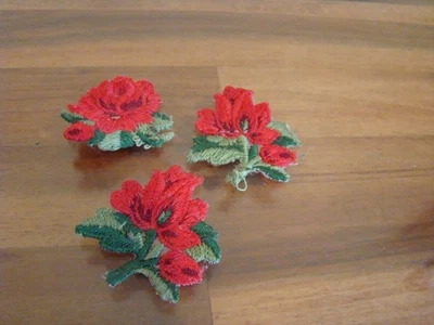 Red Rose Applique Patch - Embroidered Flower Badge 1.5" (Sew On) Lot of 3 - Vtg - Image 1 of 2