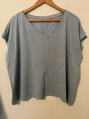 Eileen Fisher Organic Linen Jersey V-Neck Tee Light Blue Medium M Boxy - Image 1 of 4