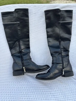 Diba Mujer Dominic Botas Altas Negro Moto Plata Cremallera Acento Talla 5.5 Foto 1 de 4