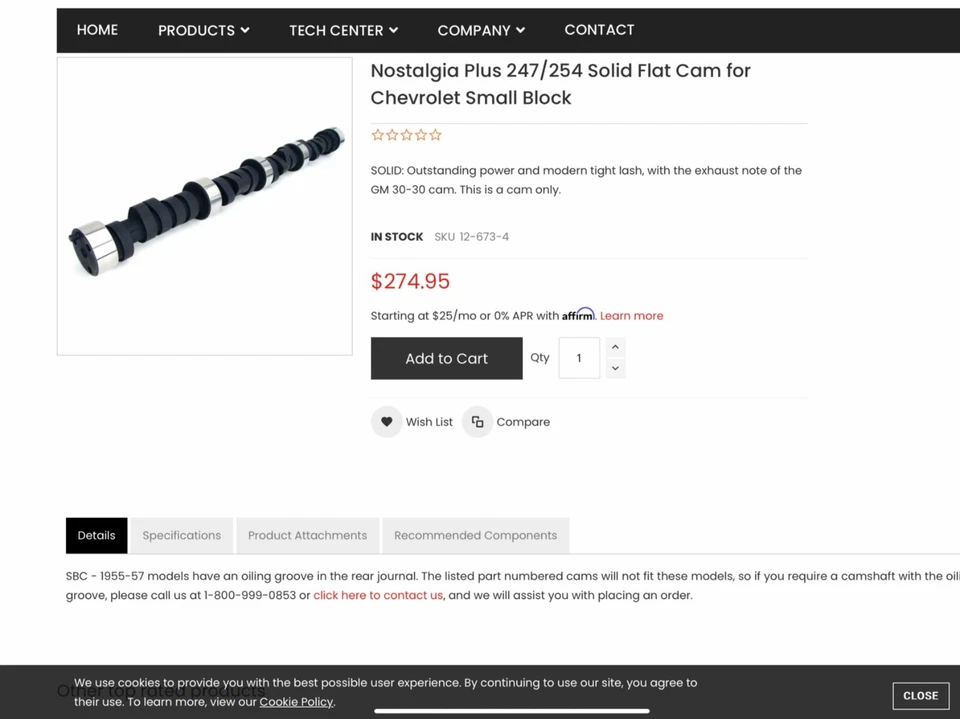 Распредвал sbc твердый подъемник, компоновочные кулачки, 12-673-4 ностальгия плюс кулачок.  - Изображение 1 из 1