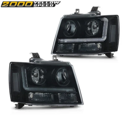 Black/Smoke LED DRL Headlight Set Fit For 2007-2014 Chevy Tahoe Suburban Foto 1 de 4
