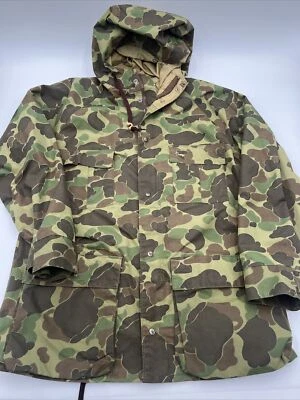 VTG 60s 70s Duxbak Rain Jacket Thinsulated Hooded Camouflage Hunting Jacket Sz L - Image 1 of 4