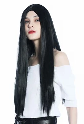 Wig Ladies Men's Carnival Long Smooth Centre Parting Black Gothic Wig - Image 1 of 4