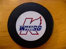 UHL Kalamazoo Wings Sm Logo Brewster's Ad Official Hockey Puck Collect Pucks