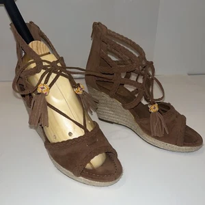 Rampage Sz 8M brown suede wedge heal women sandal Platform - Picture 1 of 11