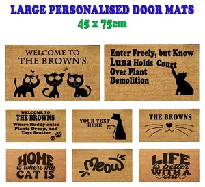 Personalised Door Mat For Cats Parents LARGE 45 x 75cm Cat Welcome Mat Customise - Picture 1 of 19