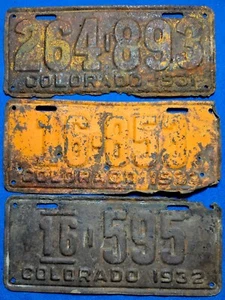 Lot of 3 Vinage (1931 1932 1933) Colorado License Plates - Bild 1 von 2
