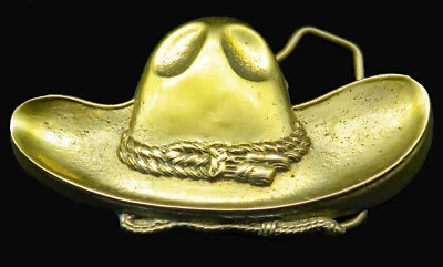 Cowboy Hat Western Brass Baron Buckle Vintage Belt Buckle - Image 1 of 3