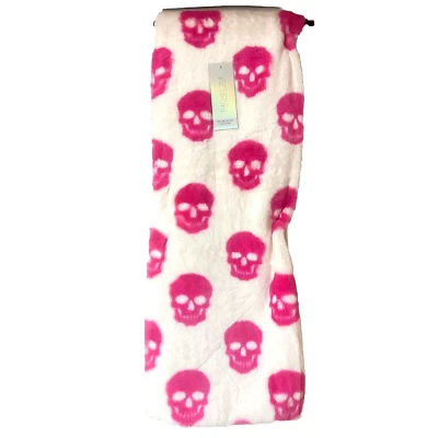 Rachel Zoe Halloween Hot Pink SKULLS Faux Fur Throw Blanket Soft Designer Decor - Image 1 of 4