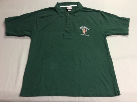 VINTAGE MARSHALL THUNDERING HERD GREEN POLO SIDELINE SHIRT ADULT MENS LARGE Cover