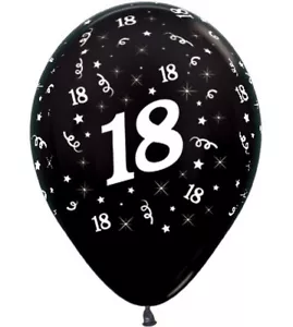 18th Birthday Party Supplies Black Metallic 25 Pack Latex Balloons Eighteen 18 - Picture 1 of 1