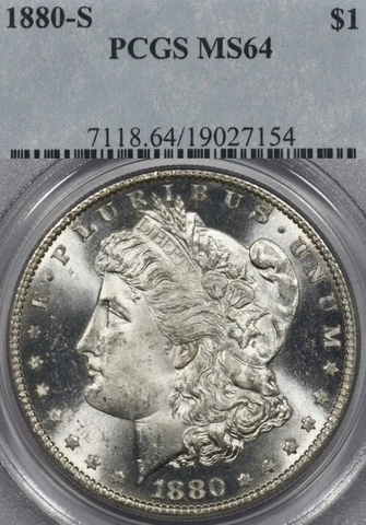 1880-S $1 PCGS MS64 Morgan Silver Dollar - Looks Semi-PL, semi-prooflike Cover