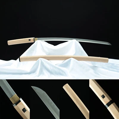 T10 Steel Clay Tempered Katana Beech Wood Sharp Japanese Samurai SHIRASAYA Sword - Image 1 of 4
