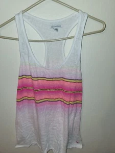 American Eagle outfitters Teen Girl Large Racer Back T Pink Yellow Stripe Sleeve - Picture 1 of 24