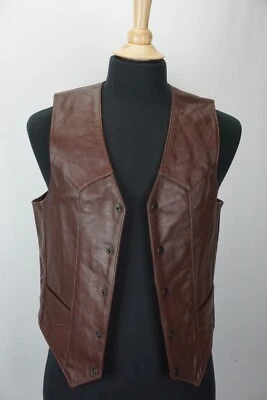 Chaleco Motociclista Lost Worlds Marrón Botón Cuero Piel de Caballo Talla M Hecho en EE. UU. Foto 1 de 4