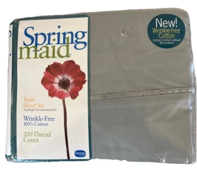 Vintage NOS Spring Maid Green Tea Wrinkle-Free 100% Cotton Twin Sheet Set USA - Image 1 of 4