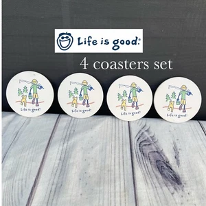 Life is Good Cork Bottom Coasters Fishing Camping Home Decor Office - Picture 1 of 6