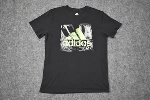 Adidas Shirt Boys Large 14/16 Black Green Spell Out Logo Cotton Casual Teens - Picture 1 of 12