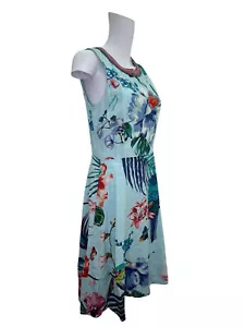 DERHY Fit & Flare Dress Size Medium Light Blue Floral Cotton Zip Womens EU42 - Picture 1 of 9