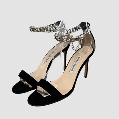 Manolo Blahnik Black Suede High Heel Chain Sandals US7/ EU37 - Image 1 of 4
