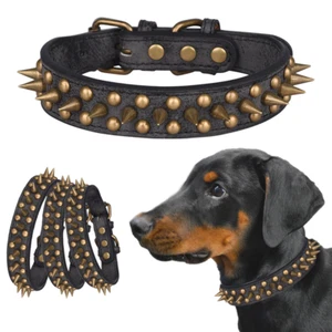 Dog Collar Retro Style, Black Spiked Studded Leather Dog Collar - 1 Pack - Picture 1 of 12