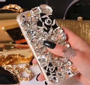 NEW DELUX COOL LUXURY BLING BLACK ROSE DIAMANTE CASE FOR VARIOUS MOBILE PHONE 8