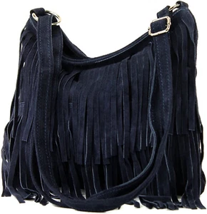 Italian Suede Leather Fringed Shoulder Crossbody Bag - Picture 1 of 2