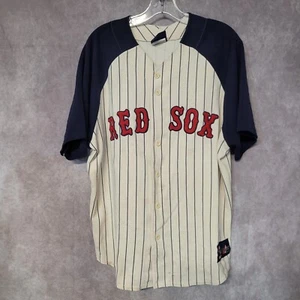 Majestic Boston Red Sox Cooperstown Nadelstreifen beige Throwback Trikot Herren XL - Bild 1 von 9