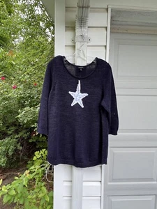 NWT Talbots Fun Navy Blue White Blue Starfish 3/4 Sleeve Sweater 3X - Picture 1 of 5