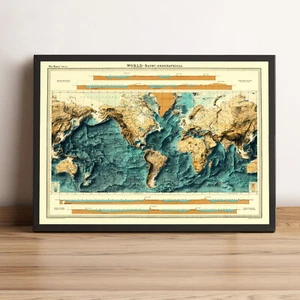 Mapa batimétrico mundial, mapa mundial en relieve 2D, mapa mundial vintage - plano 2D - Imagen 1 de 9