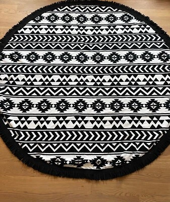 NUEVA Toalla de Playa Redonda Estampado Geométrico - 100% Algodón - Blanco y Negro Foto 1 de 4