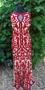 Phase Eight Mayfair Red Cream Long Maxi Taffeta Lace Tapework Dress 16 BNWT - Picture 1 of 9