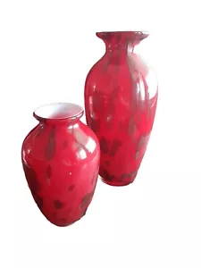 2er Set rote Glasvasen mit gespritztem Gold Glitzer 9 und 6 Zoll - Bild 1 von 10