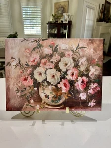 Vintage Blume Leinwand Wandbild Französisch Land Rosa Blumen 16"x12" - Bild 1 von 4
