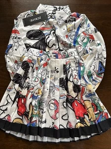 ZCRAVE Panika Blouse set pleated Skirt S Colorful Abstract Mickey Mouse Space - Picture 1 of 12