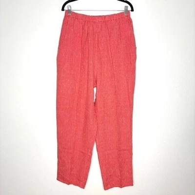 FLAX By Jeanne Engelhart 100% Linen Wide Leg Elastic Waist Pants In Coral Size L - Image 1 of 4