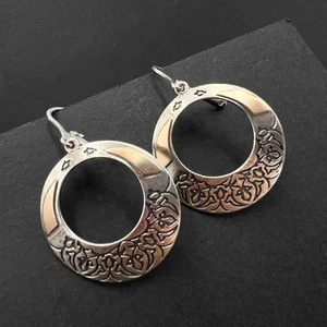 Pendientes tipo argolla vintage para mujer de plata 925 de oro de 14 quilates grabados florales 8,6 gr - Imagen 1 de 8