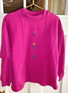 Vintage 90's American Sportif Floral Accent Pullover Sweater Magenta Women's L - Bild 1 von 3