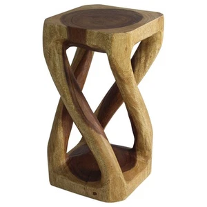 Haussmann Wood Vine Twist End Table 12x12x22 in Height Oak Oil - Picture 1 of 7